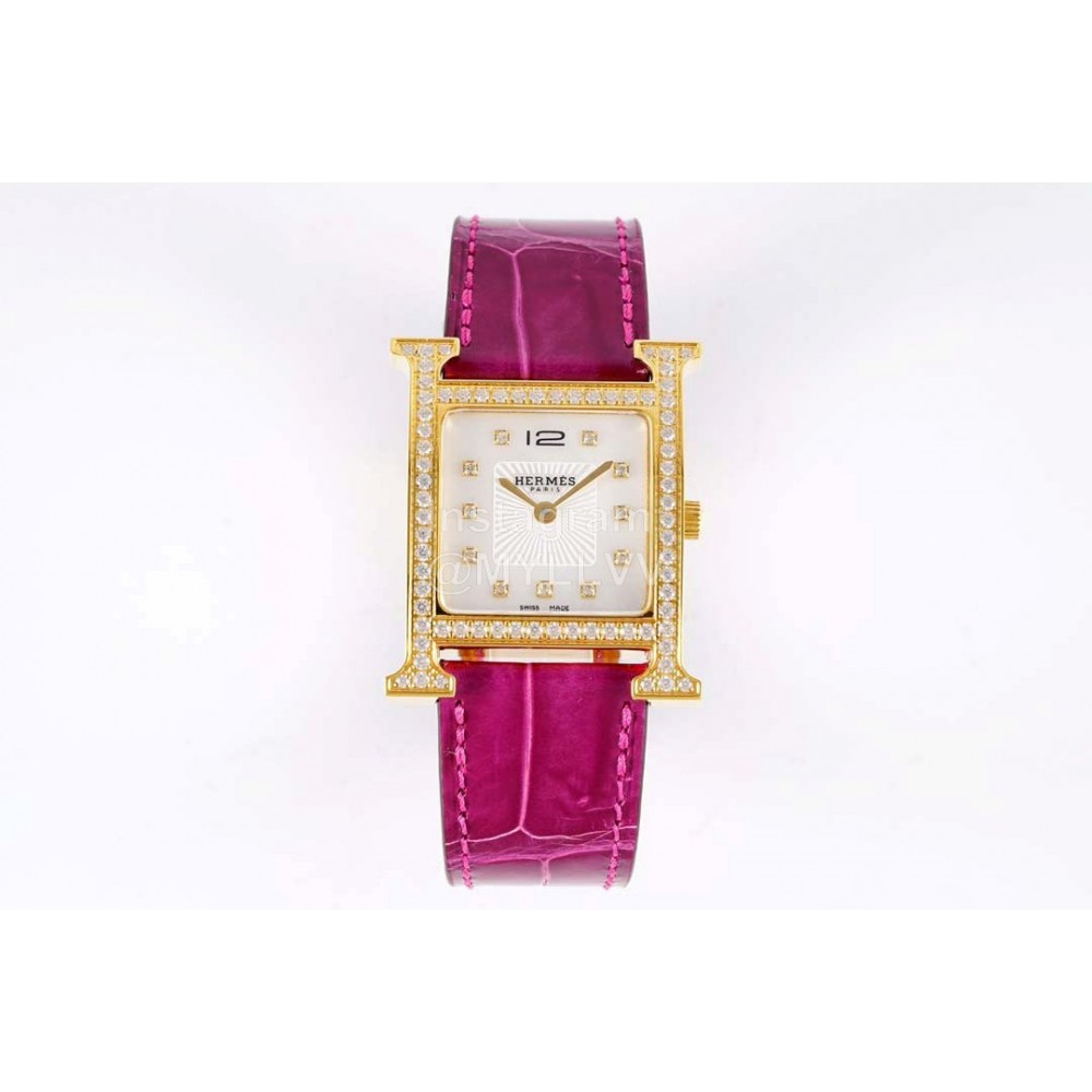 Hermes Bv Factory Heure H Gold 316 Refined Steel Leather Strap Watch