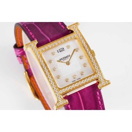 Hermes Bv Factory Heure H Gold 316 Refined Steel Leather Strap Watch