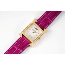 Hermes Bv Factory Heure H Gold 316 Refined Steel Leather Strap Watch