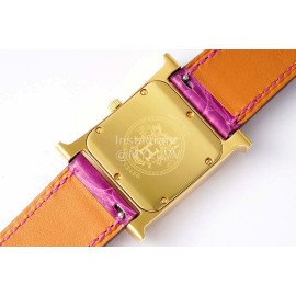 Hermes Bv Factory Heure H Gold 316 Refined Steel Leather Strap Watch
