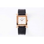 Hermes Bv Factory Heure H Leather Strap Watch Black