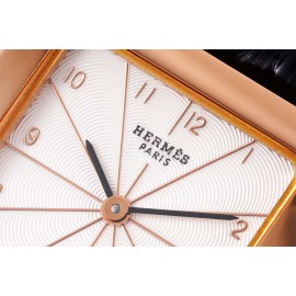 Hermes Bv Factory Heure H Leather Strap Watch Black