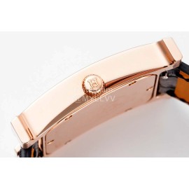 Hermes Bv Factory Heure H Leather Strap Watch Black