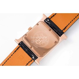 Hermes Bv Factory Heure H Leather Strap Watch Black
