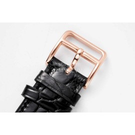 Hermes Bv Factory Heure H Leather Strap Watch Black