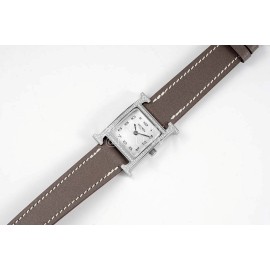 Hermes Bv Factory Diamond Square Dial Leather Strap Watch