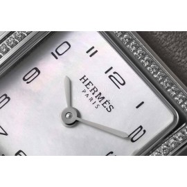 Hermes Bv Factory Diamond Square Dial Leather Strap Watch