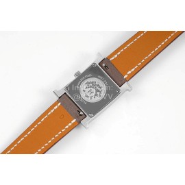Hermes Bv Factory Diamond Square Dial Leather Strap Watch
