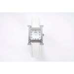 Hermes Bv Factory Diamond Square Dial Leather Strap Watch White