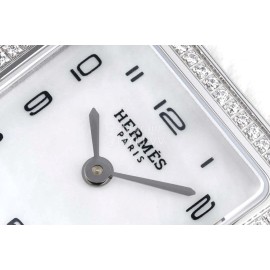 Hermes Bv Factory Diamond Square Dial Leather Strap Watch White