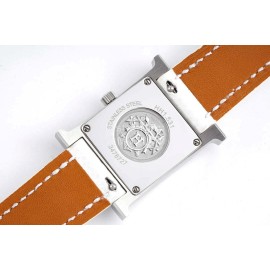 Hermes Bv Factory Diamond Square Dial Leather Strap Watch White