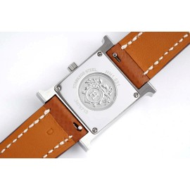 Hermes Bv Factory Diamond Square Dial Leather Strap Watch Brown