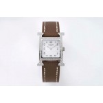 Hermes Bv Factory Diamond Square Dial Leather Strap Watch Coffee