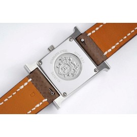 Hermes Bv Factory Diamond Square Dial Leather Strap Watch Coffee