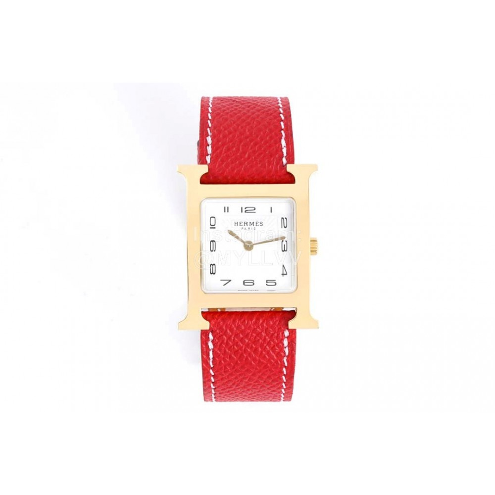 Hermes Bv Factory Heure H Leather Strap Square Dial Watch Red