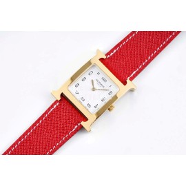 Hermes Bv Factory Heure H Leather Strap Square Dial Watch Red