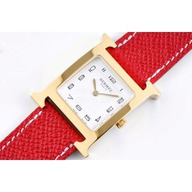 Hermes Bv Factory Heure H Leather Strap Square Dial Watch Red