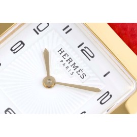 Hermes Bv Factory Heure H Leather Strap Square Dial Watch Red