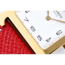 Hermes Bv Factory Heure H Leather Strap Square Dial Watch Red