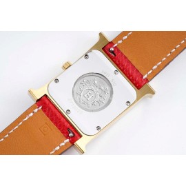 Hermes Bv Factory Heure H Leather Strap Square Dial Watch Red