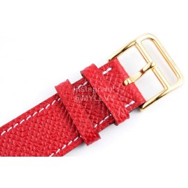 Hermes Bv Factory Heure H Leather Strap Square Dial Watch Red