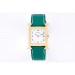 Hermes Bv Factory Heure H Leather Strap Square Dial Watch Green