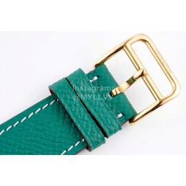 Hermes Bv Factory Heure H Leather Strap Square Dial Watch Green