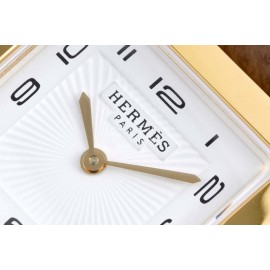 Hermes Bv Factory Heure H Leather Strap Square Dial Watch Coffee