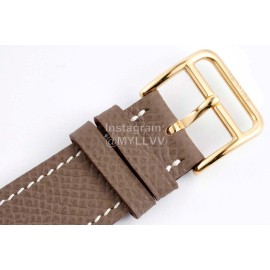 Hermes Bv Factory Heure H Leather Strap Square Dial Watch Coffee