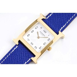 Hermes Bv Factory Heure H Leather Strap Square Dial Watch Blue