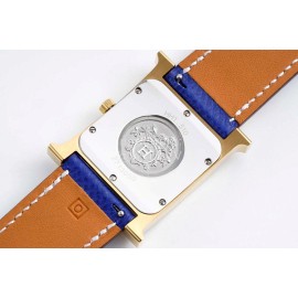 Hermes Bv Factory Heure H Leather Strap Square Dial Watch Blue