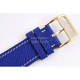 Hermes Bv Factory Heure H Leather Strap Square Dial Watch Blue