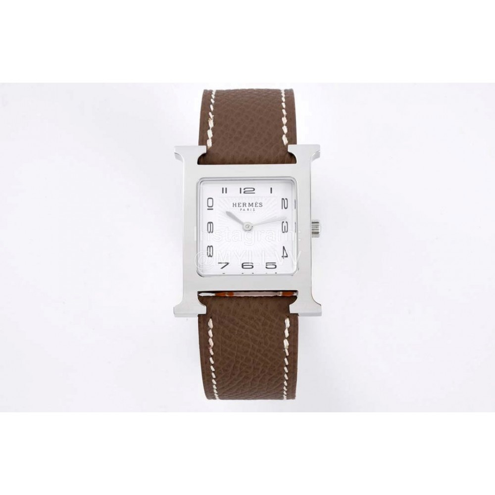 Hermes Bv Factory Heure H Coffee Leather Strap Square Dial Watch 