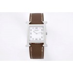 Hermes Bv Factory Heure H Coffee Leather Strap Square Dial Watch 