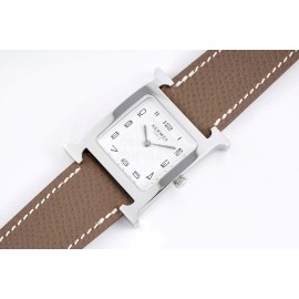 Hermes Bv Factory Heure H Coffee Leather Strap Square Dial Watch 