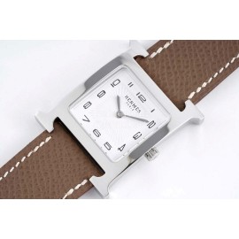 Hermes Bv Factory Heure H Coffee Leather Strap Square Dial Watch 