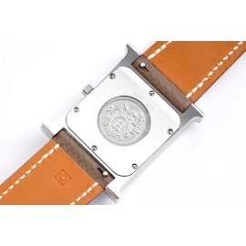 Hermes Bv Factory Heure H Coffee Leather Strap Square Dial Watch 