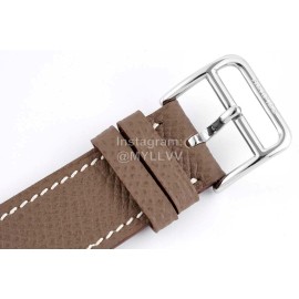 Hermes Bv Factory Heure H Coffee Leather Strap Square Dial Watch 