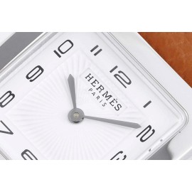 Hermes Bv Factory Heure H Brown Leather Strap Square Dial Watch 