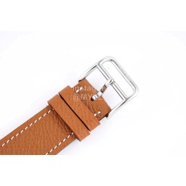 Hermes Bv Factory Heure H Brown Leather Strap Square Dial Watch 