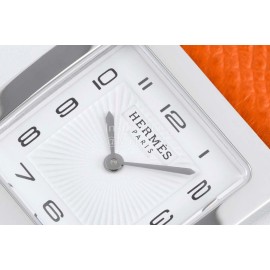 Hermes Bv Factory Heure H Orange Leather Strap Square Dial Watch 