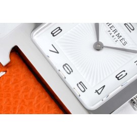 Hermes Bv Factory Heure H Orange Leather Strap Square Dial Watch 