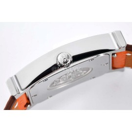 Hermes Bv Factory Heure H Orange Leather Strap Square Dial Watch 
