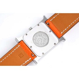 Hermes Bv Factory Heure H Orange Leather Strap Square Dial Watch 