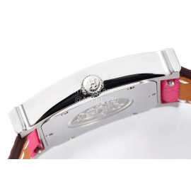 Hermes Bv Factory Heure H Leather Strap Square Dial Watch Rose Red