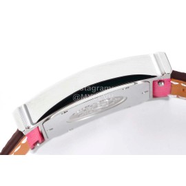 Hermes Bv Factory Heure H Leather Strap Square Dial Watch Rose Red