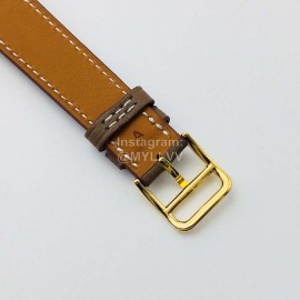 Hermes Hr Factory Heure H Series Square Dial Coffee Leather Strap Watch