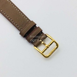 Hermes Hr Factory Heure H Series Square Dial Coffee Leather Strap Watch