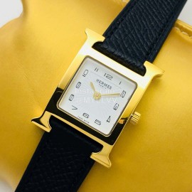 Hermes Hr Factory Heure H Series Square Dial Black Leather Strap Watch