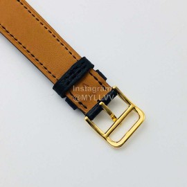 Hermes Hr Factory Heure H Series Square Dial Black Leather Strap Watch